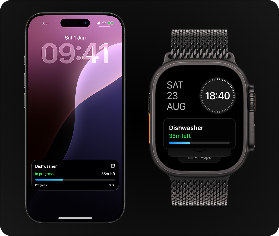 Shows an example live activity on different devices (iPhone, Watch)