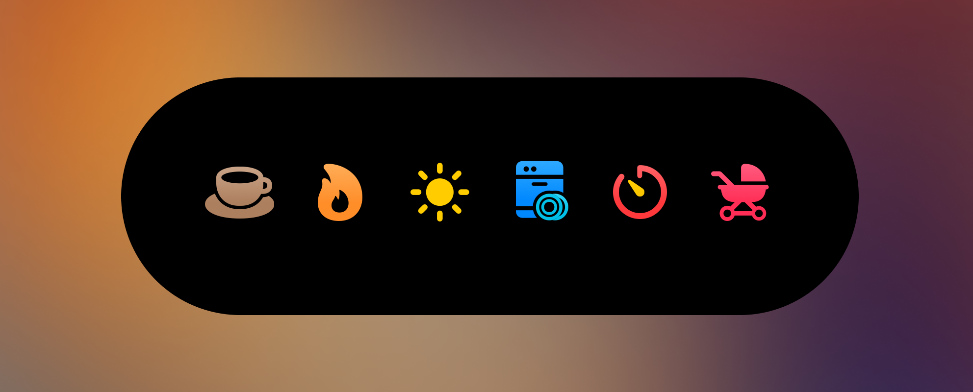 A row of customized SF Symbol icons rendered in different colors and styles