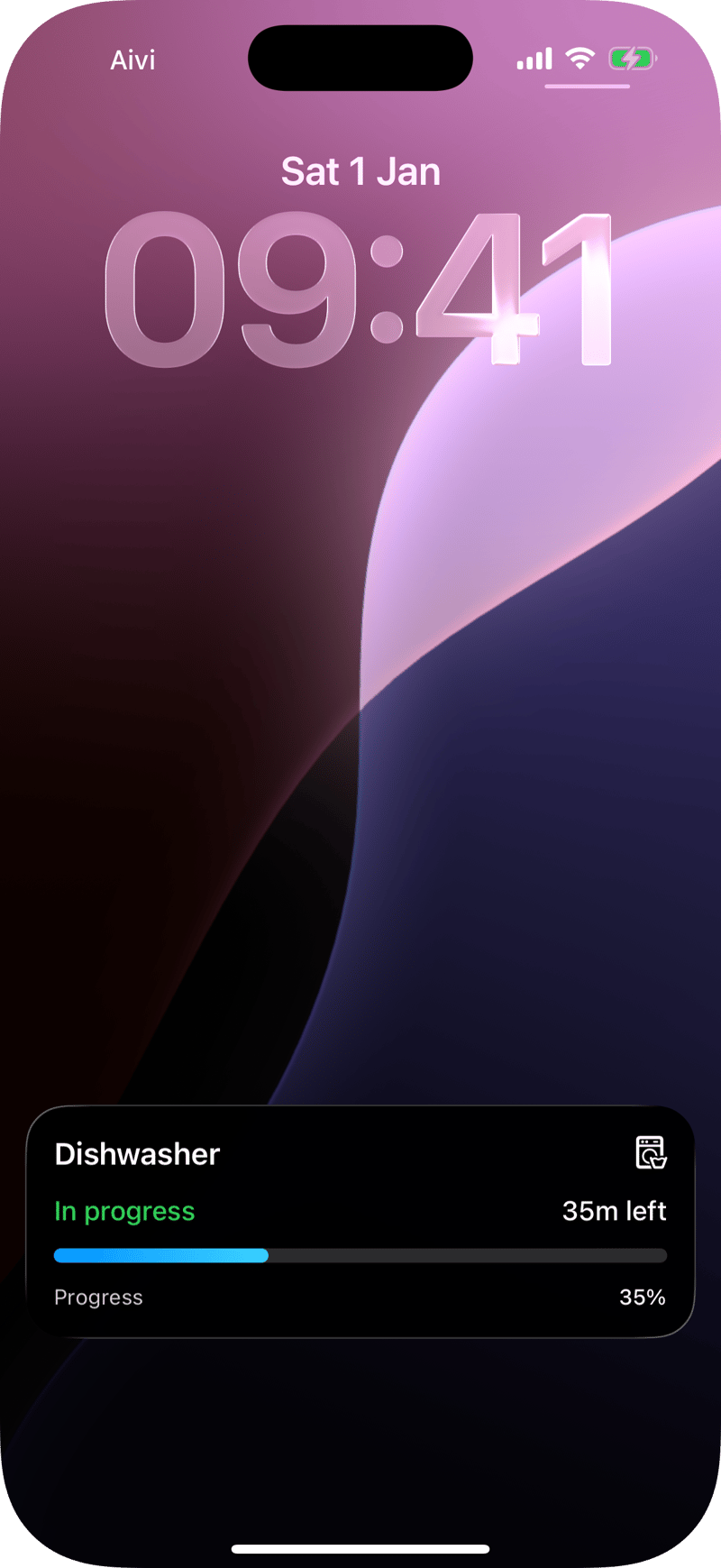 Shows a in progress live activity on the lock screen of a phone'