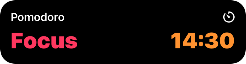 Pomodoro live activity: Focus, 14:30